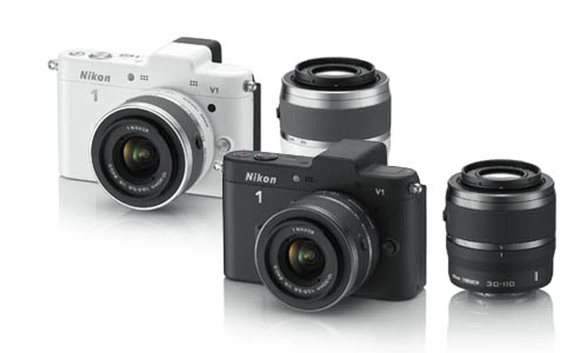 The Nikon 1 V1 comes in black or white, with matching lenses.