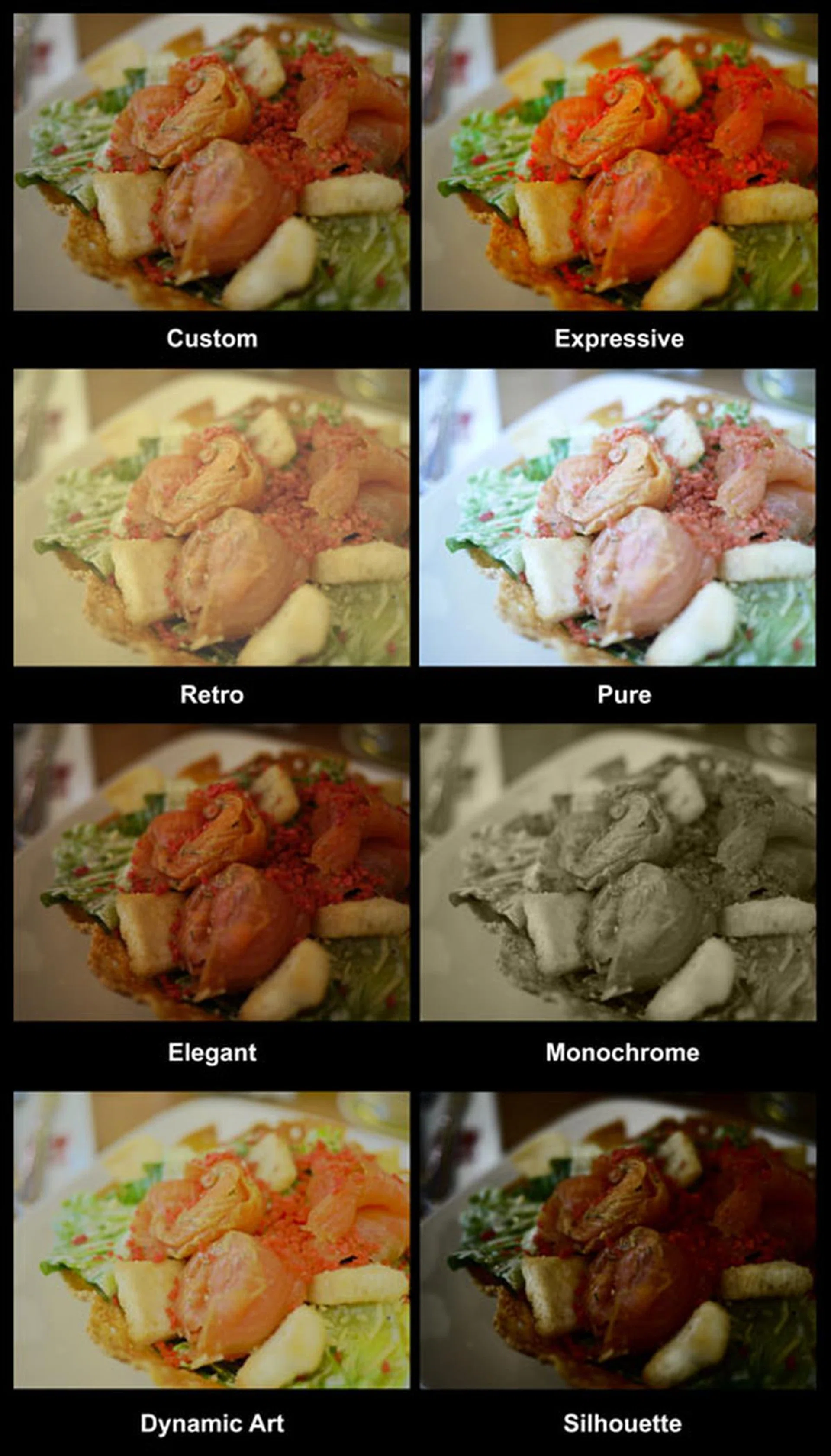 A sample of the different My Color modes.