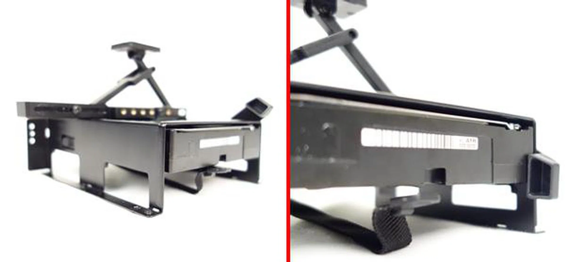 We lifted the plastic stopper before we could slide our drive into place. It was secured by pushing the stopper back to its original position.