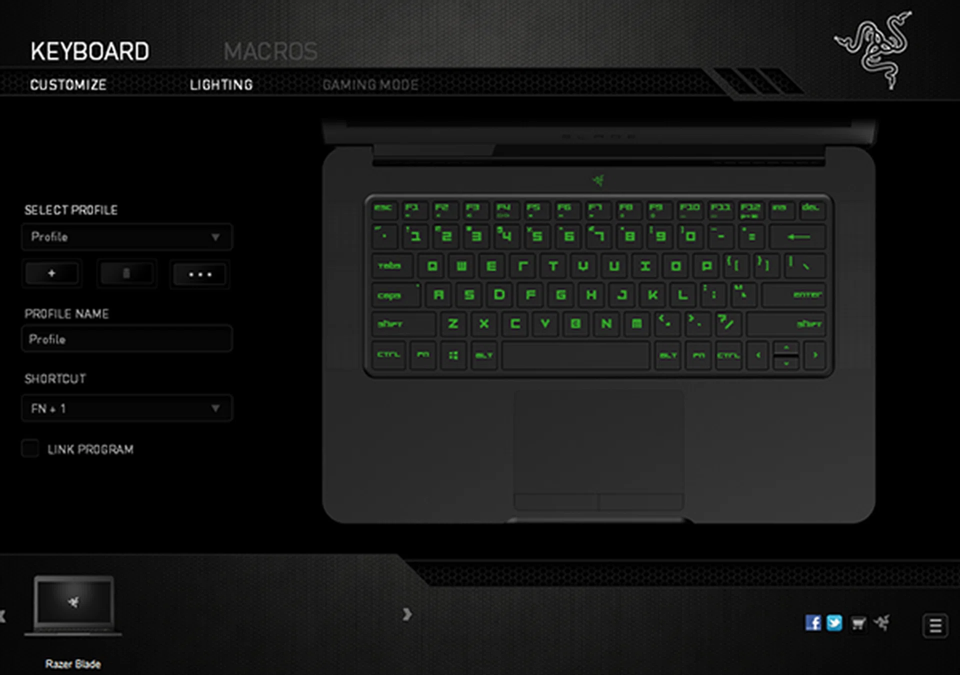 The Razer Blade is preloaded with Synapse 2.0, which lets users rebind keys and assign macros.