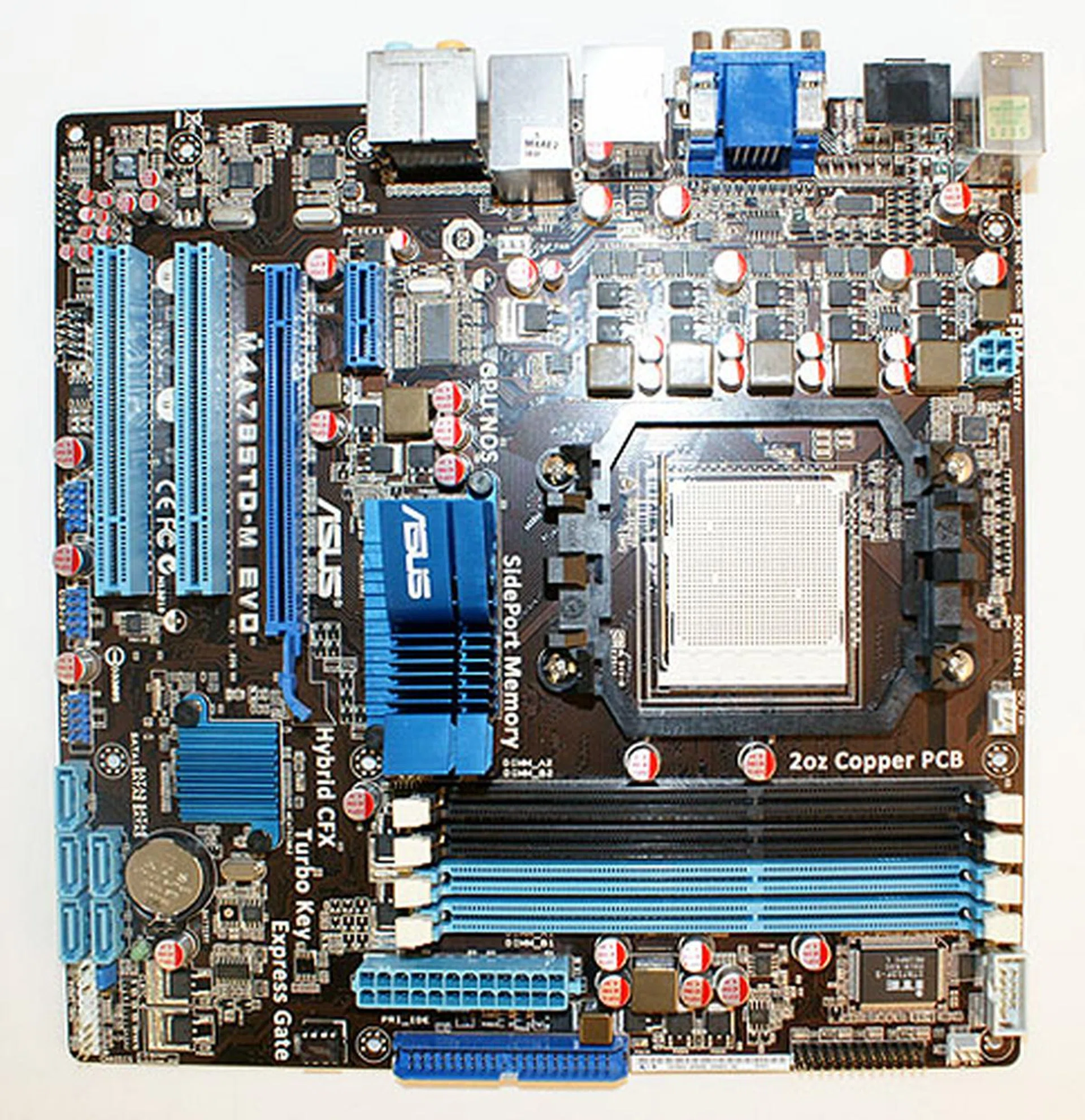 Nothing unconventional about the layout of this ASUS mATX AMD 785G motherboard.