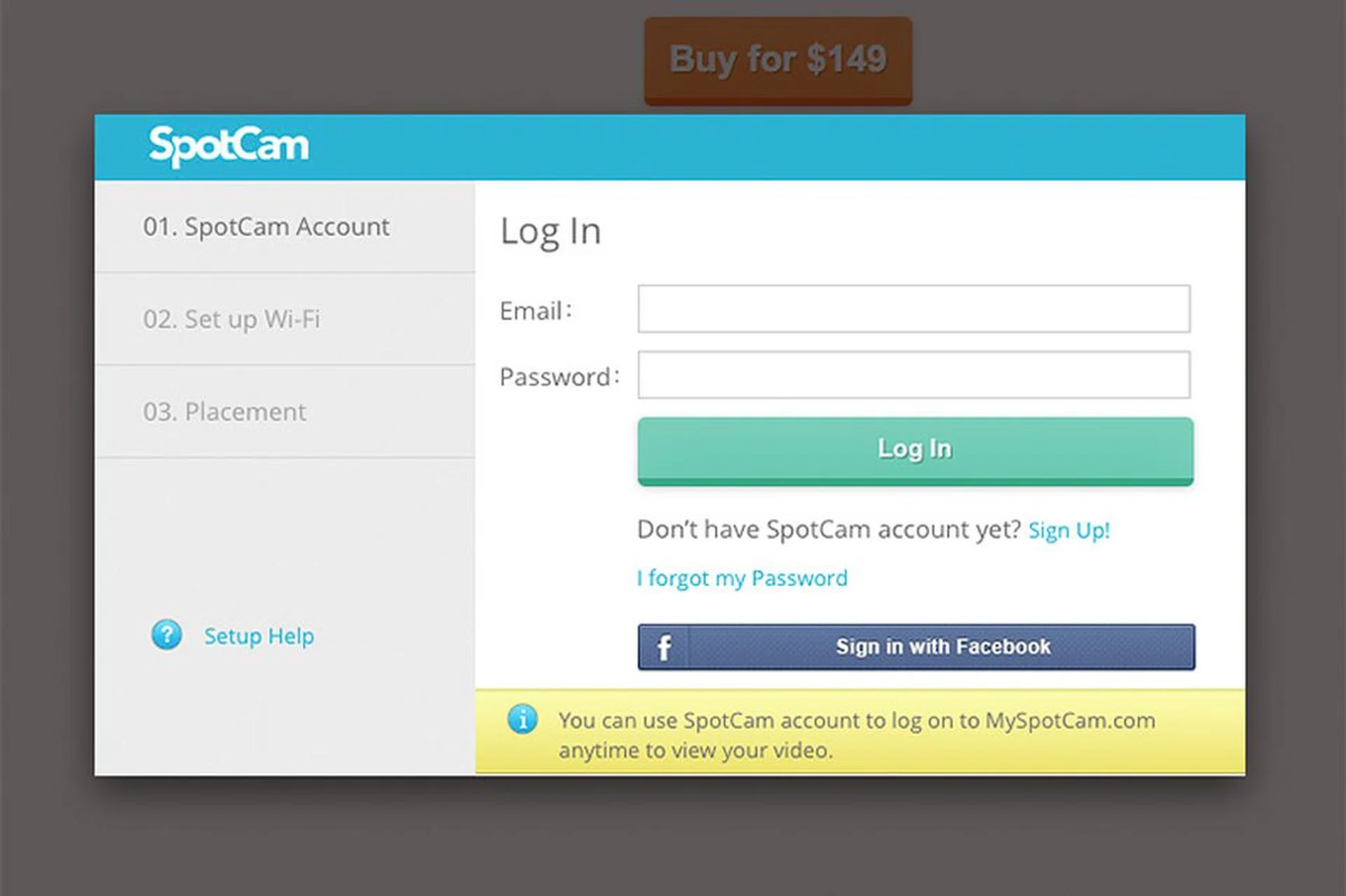 The SpotCam installer basically fires up your browser to walk you through the setup process. Nothing is installed on your PC. You can setup the camera using the mobile apps too.