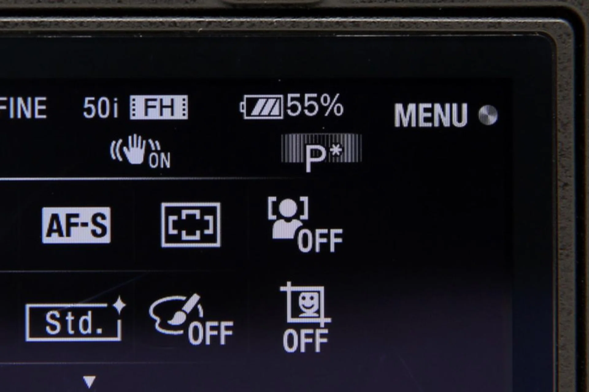 By looking at the battery indicator icon, you'd think you had three-quarters' worth of battery life left, but you'd be wrong - you only have 55%. This is why we need percentage indicators on all our cameras today, and perplexing why Sony is the only one who does this.