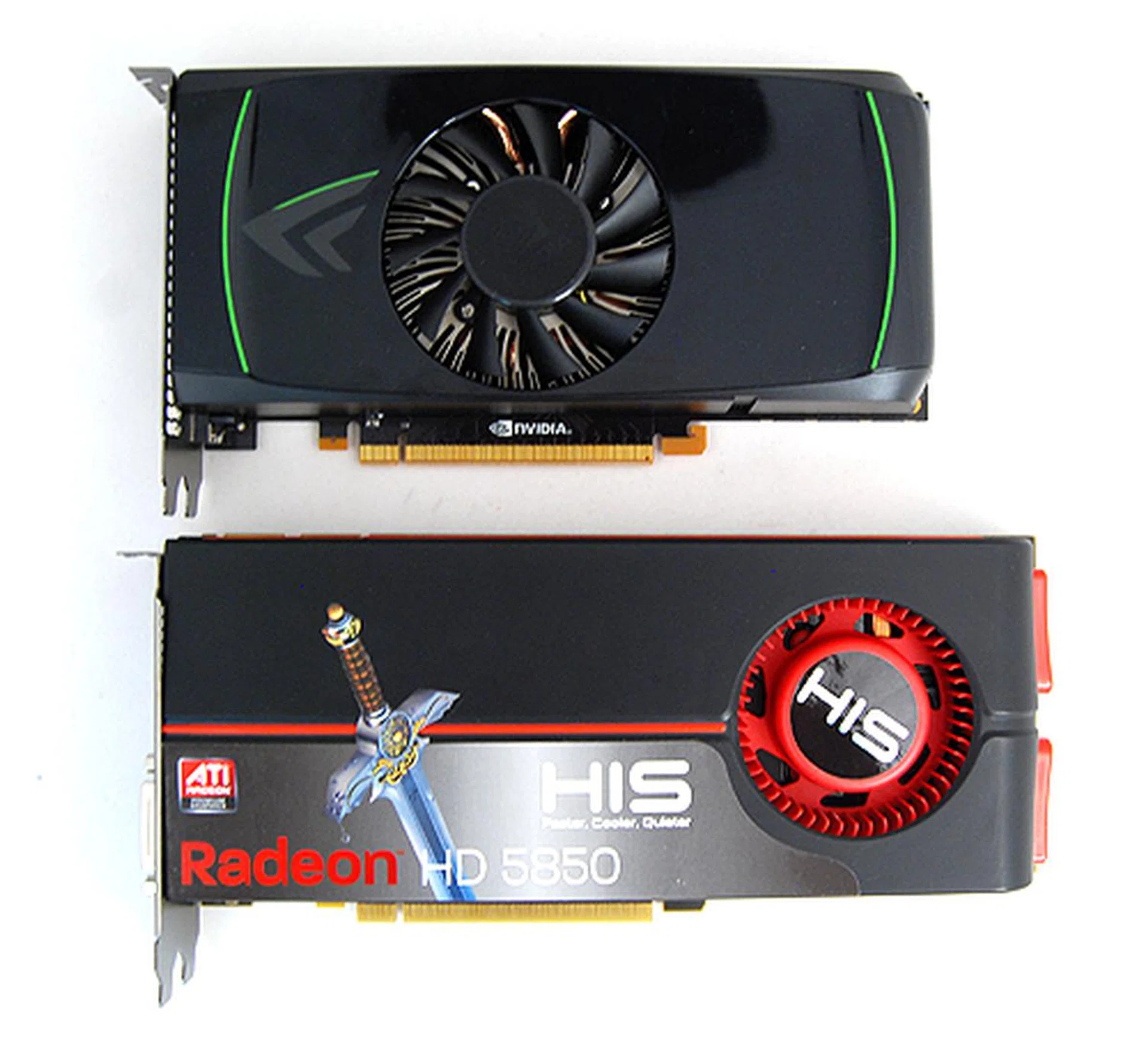 At 8.25 inches long, the GeForce GTX 460 is a compact card. As you can see, it's considerably shorter than a Radeon HD 5850.