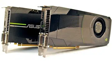 The ASUS GTX680-2GD5 and the reference NVIDIA GeForce GTX 680 are lined up before they are paired in a 2-way SLI setup for our benchmarking runs!