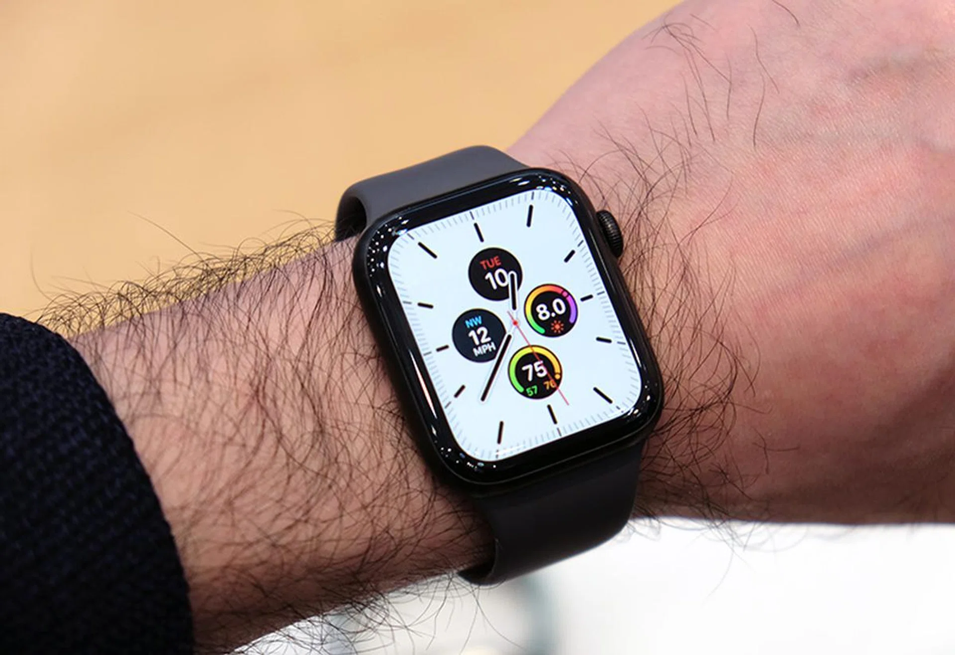 Here's the Apple Watch Series 5 in Space Black titanium.