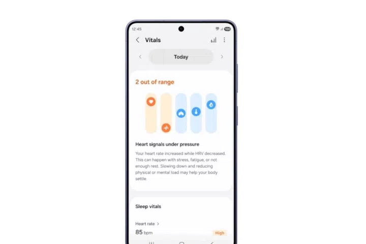 The new Vitals feature in the Samsung Health app.
