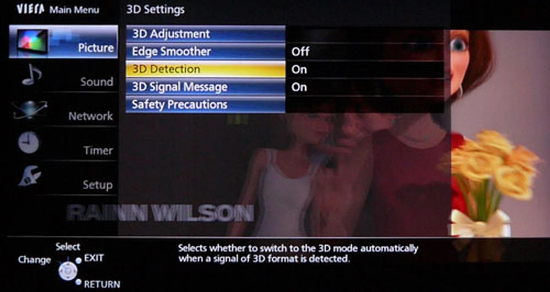The 3D Adjustment selection enables you to vary the 3D depth, while the Edge Smoother attempts to remove any aliasing artifacts. For the record, we didn't notice any significant improvement to the 3D images after tinkering with both settings. 