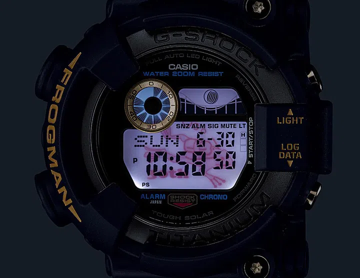 The Frogman logo appears on the dial when you activate the light. (Image source: Casio)