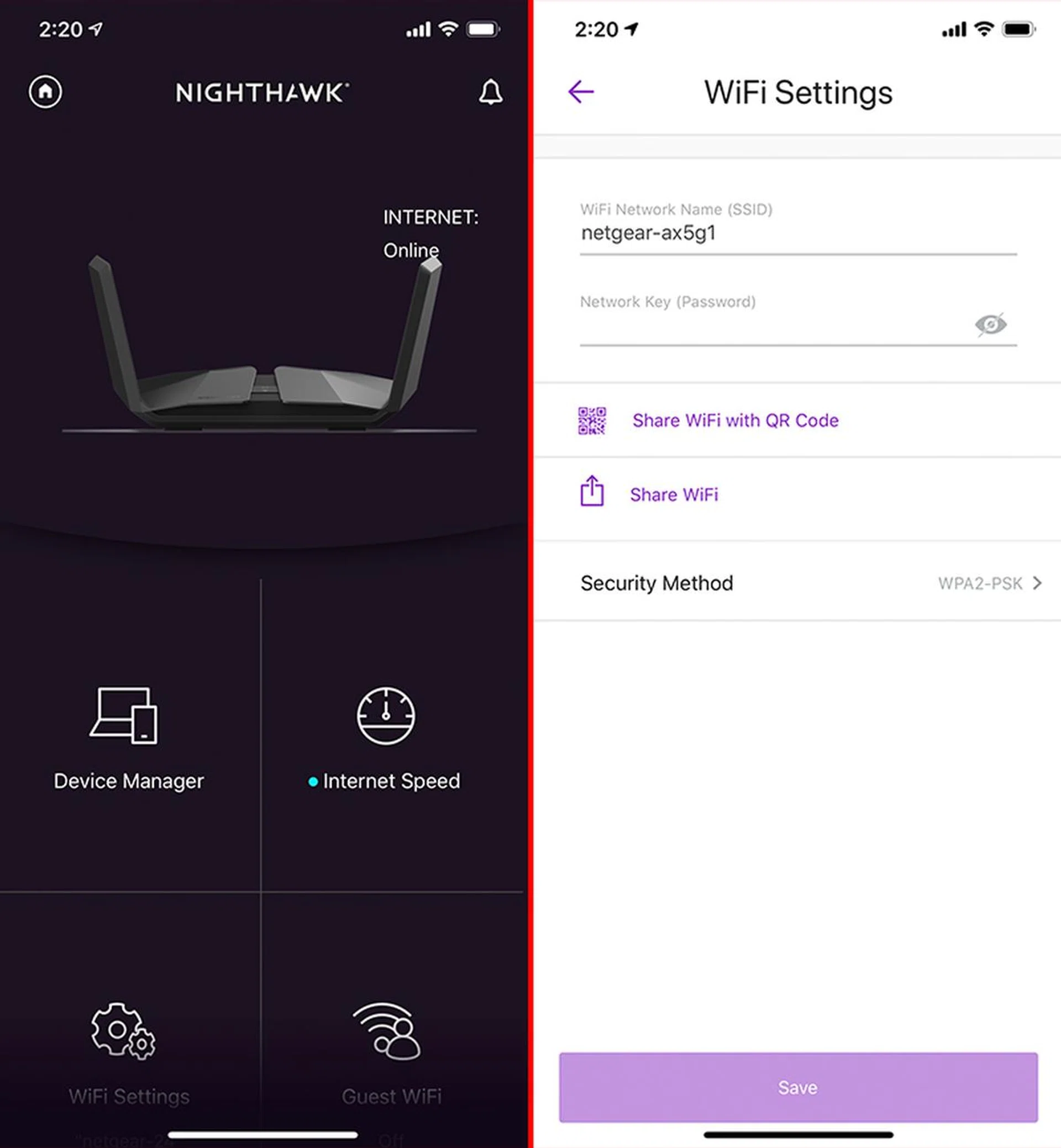 The Nighthawk app is very basic.