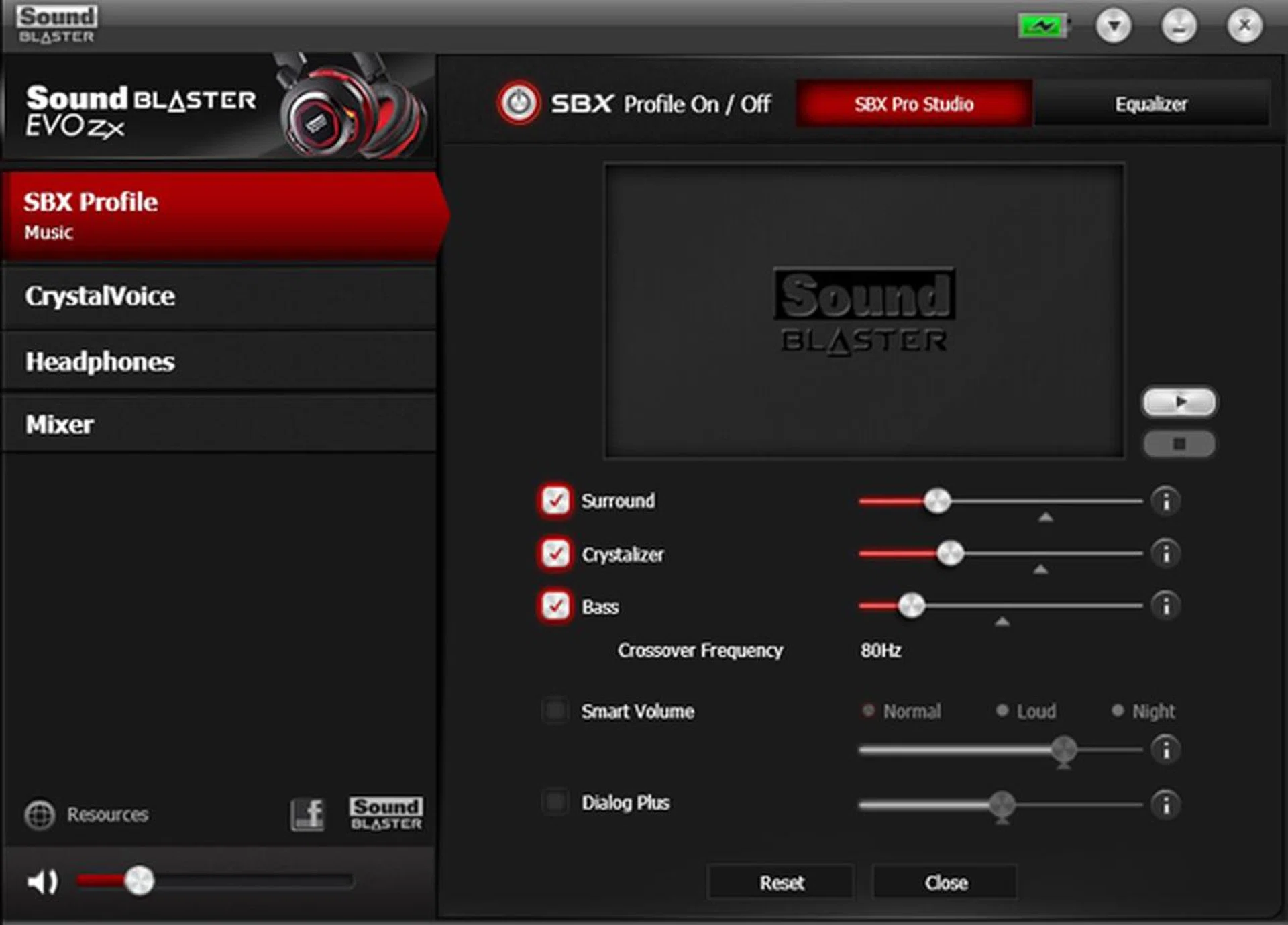 The Music profile has minimal usage of the SBX technologies aiming for a balanced natural sound.