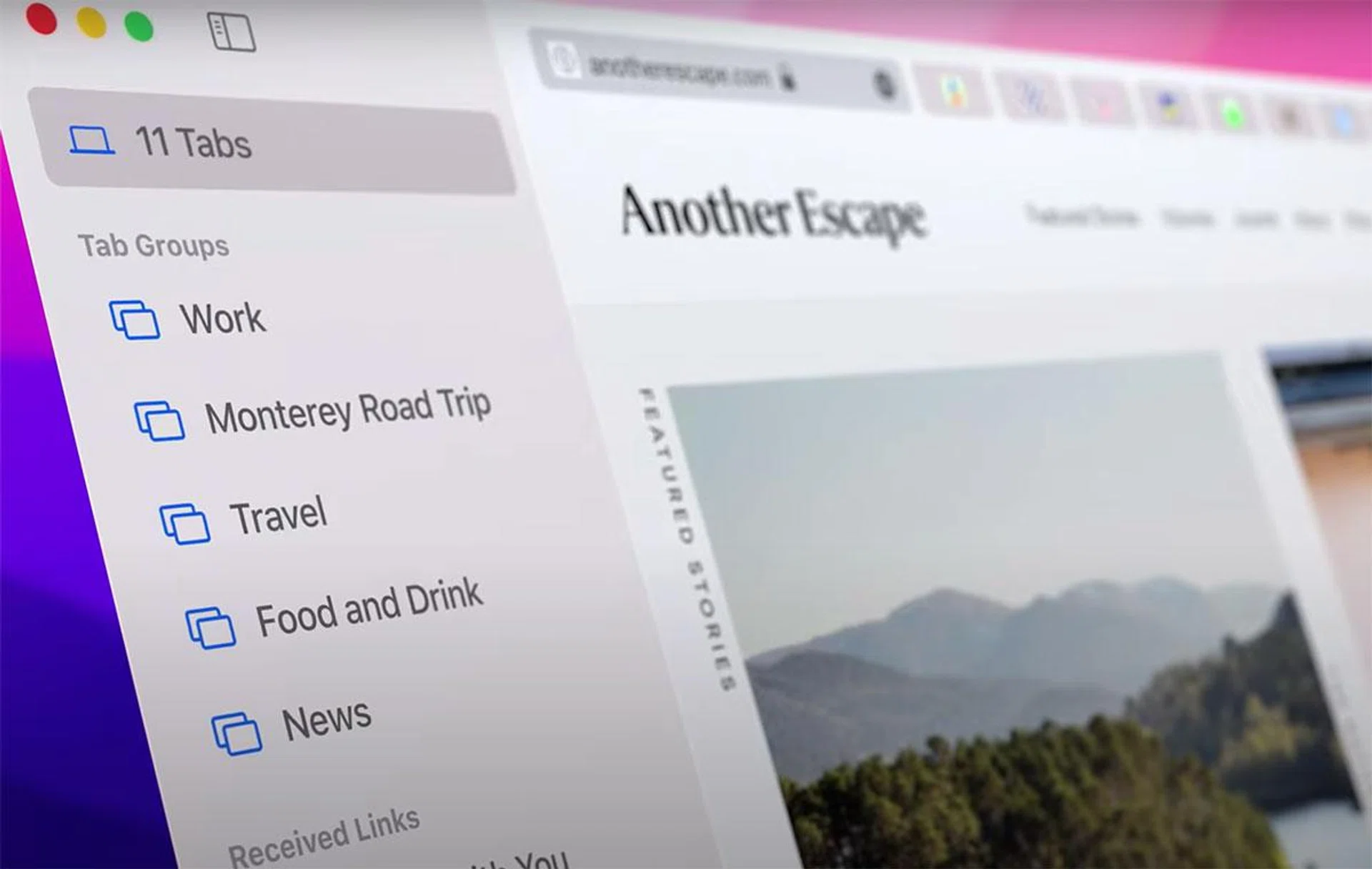 Tab groups in the new sidebar on Safari.