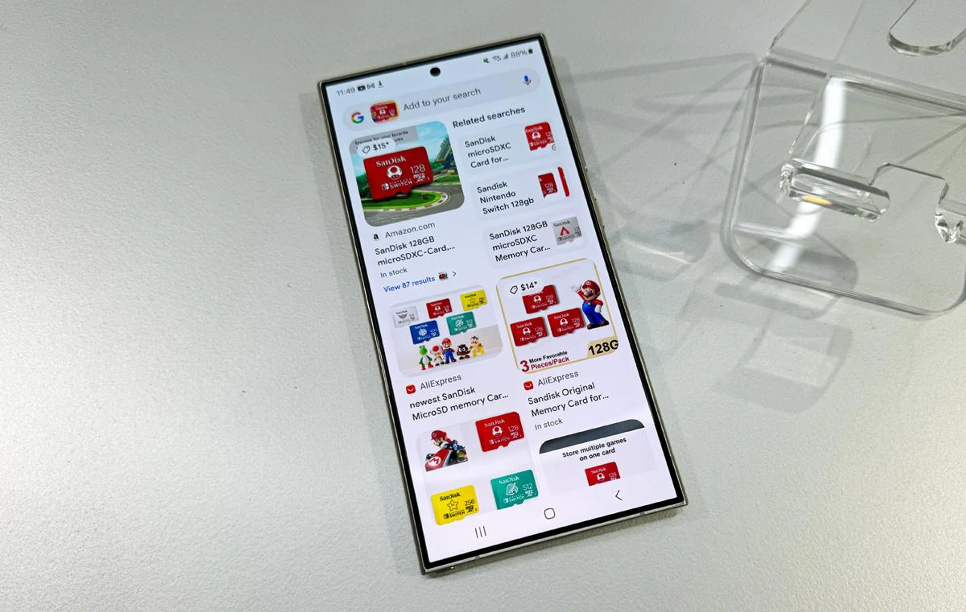 You can follow up on the search further by typing into the search field above. For example, we can try looking for the same MicroSD card, but ask if there are variants with higher storage capacities. 