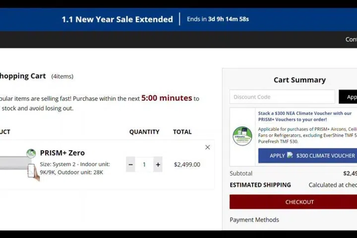 CCS captured this screenshot on the Prism+ website, which had a message stating “Popular items are selling fast! Purchase within the next (timer) minutes to secure stock and avoid losing out.” on the checkout page