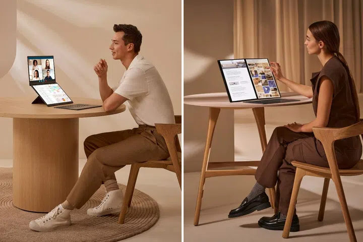 Multitasking is easier with the ASUS Zenbook DUO (UX8406), which has two screens and a detachable keyboard. PHOTOS: ASUS