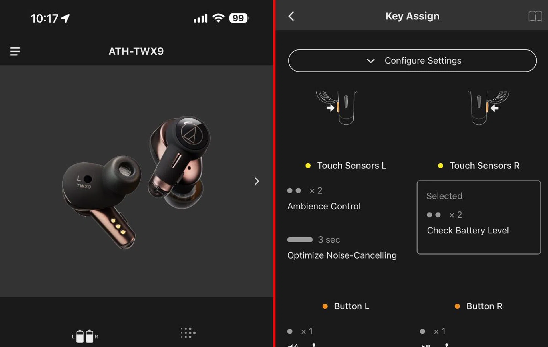 The app lets you customise many aspects of the earbuds. 