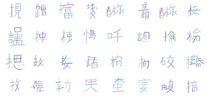 Designer David Ha used TensorFlow to create a program that can invent fake but realistic-looking Chinese characters. (Image Source: David Ha)
