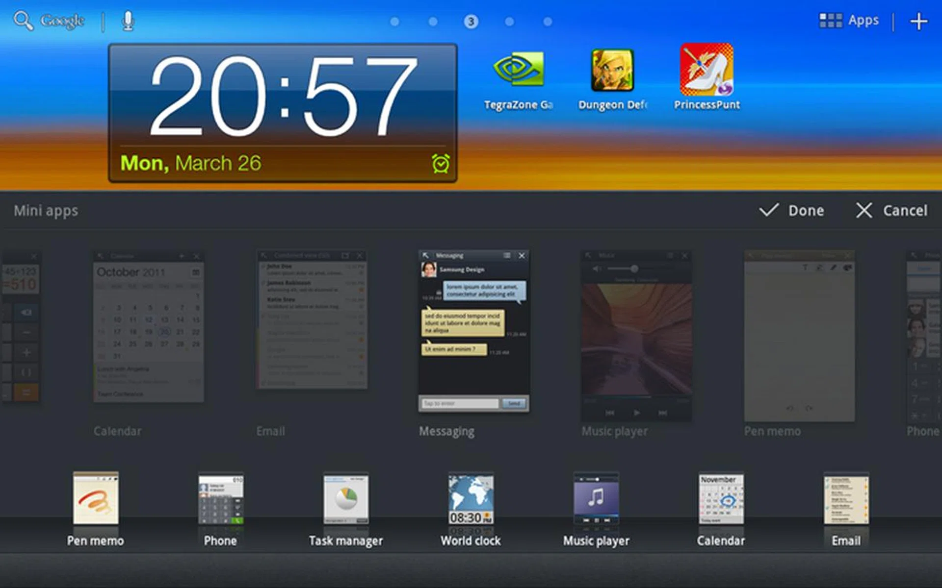 The mini apps tray is now customizable, making it easier to access basic functions such as messaging and phone.