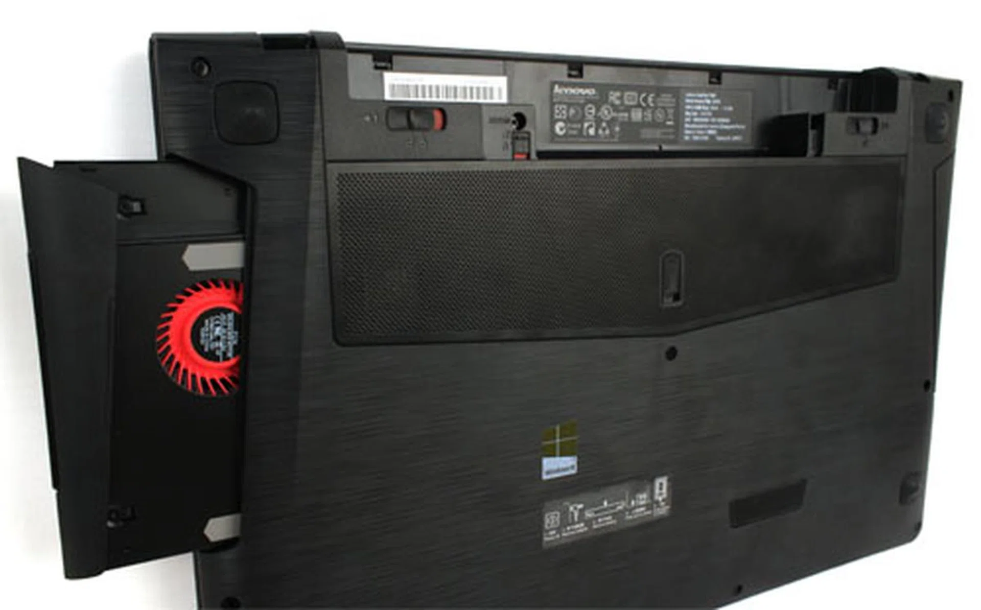 An asymmetric design on all of the swappable drives ensures that you don't try to force them in the wrong way.