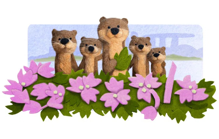 Google's Singapore National Day 2023 Google Doodle for Singapore. Otters.