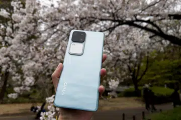 Vivo V30 under cherry blossoms.