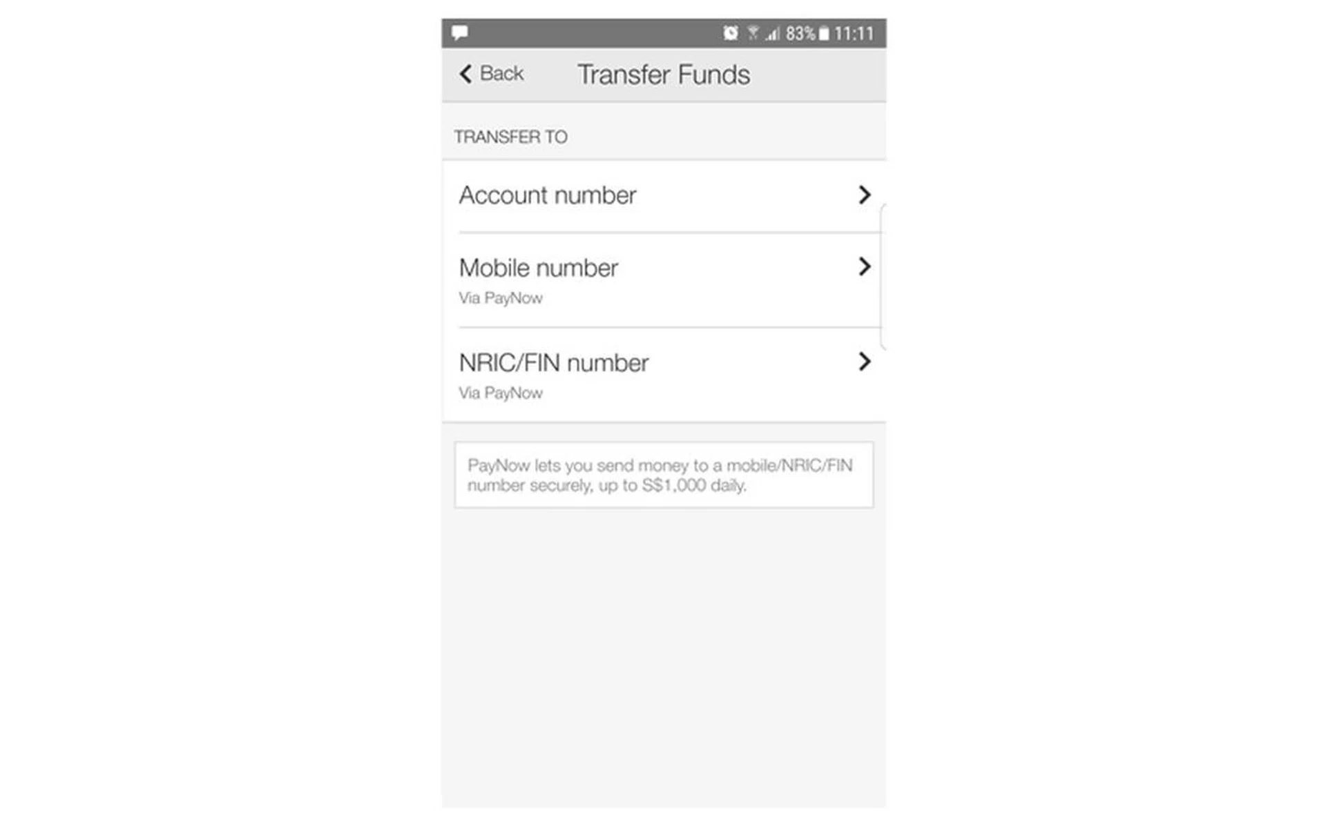 What PayNow looks like in the OCBC Pay Anyone app.