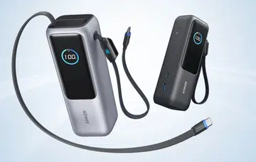 The Anker Power Bank 25,000mAh 165W with built-in- and retractable USB-C cables.