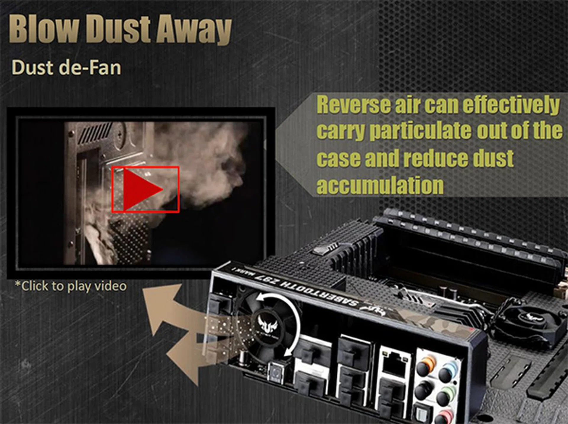 Dust accumulation is minimized by dislodging dust particles through the reversal of airflow.