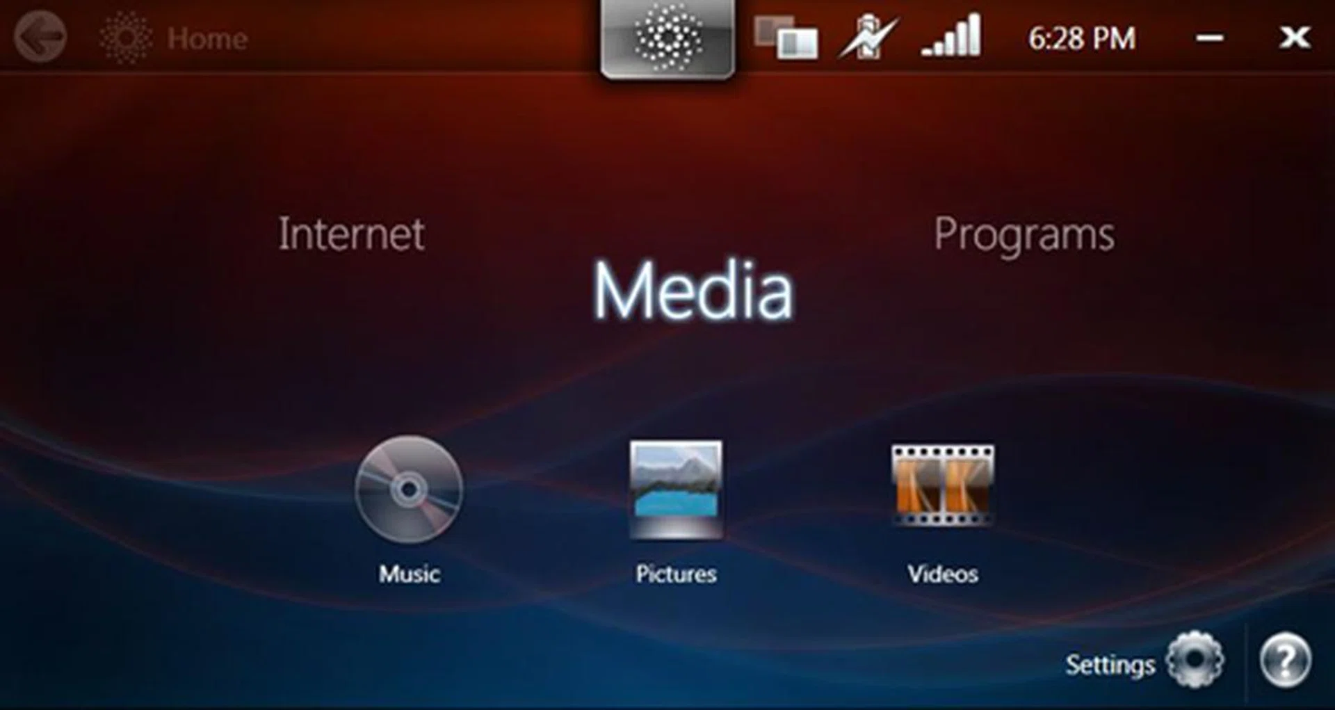 The main menu of the Origami Central interface, split into three categories with their own respective sub-categories for quick access.