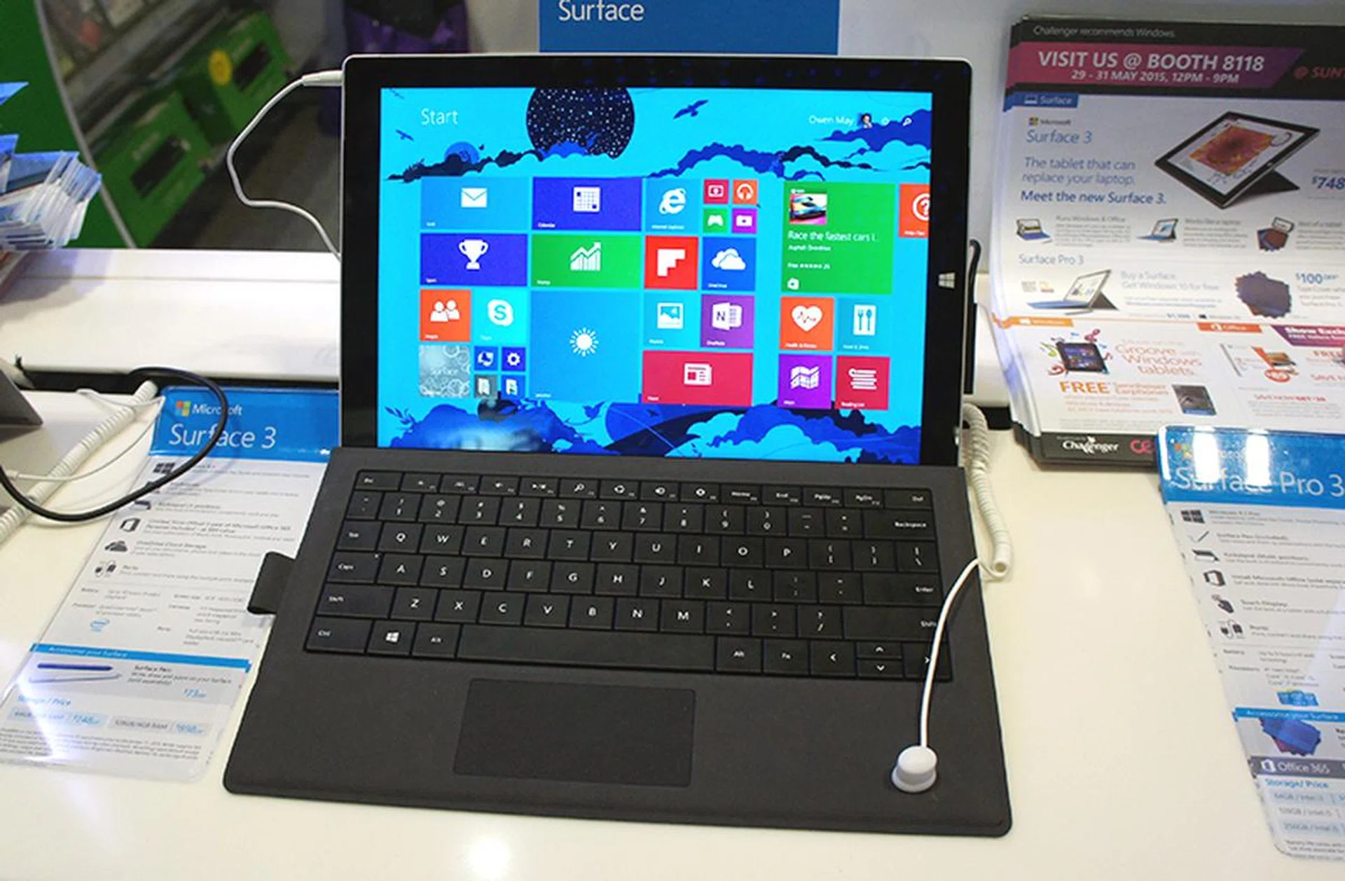 The Surface Pro 3 is one of the best 2-in-1 hybrid devices around and you can get one at the show with prices beginning from $1,108. For every Surface Pro 3 purchase, buyers will be able to get the Type Cover for $99 (U.P.: $199).