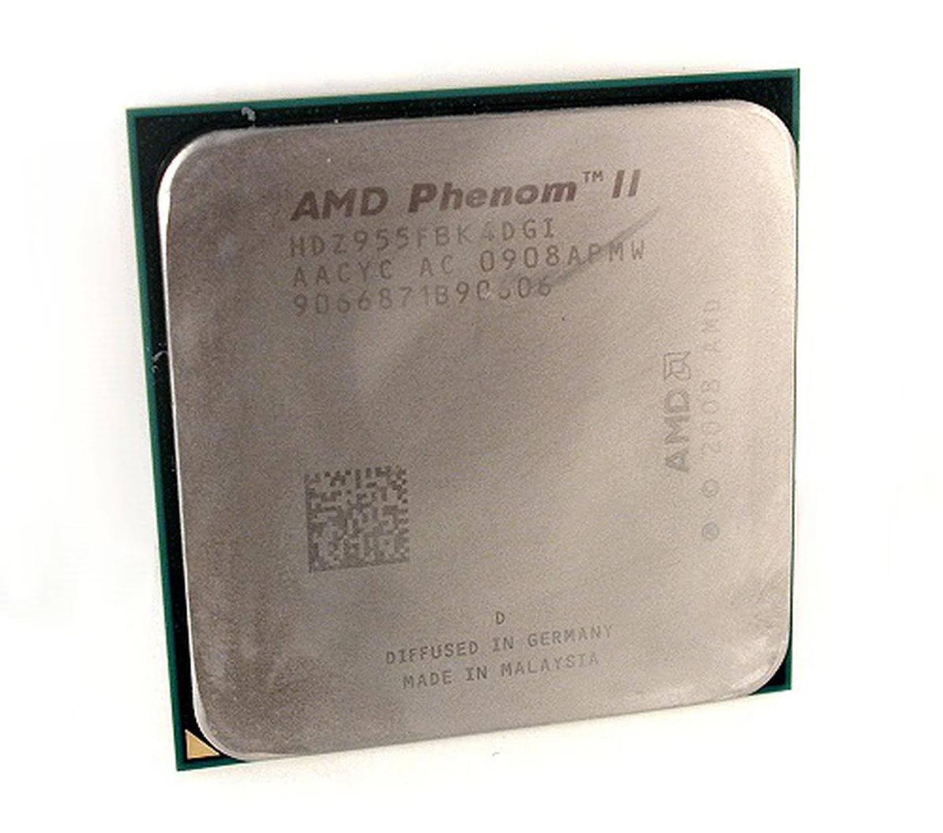 AMD's newest flagship - the Phenom II X4 955 Black Edition. Running at 3.2GHz, it's compatible with both DDR2 and DDR3 memory and uses an AM3 socket interface.