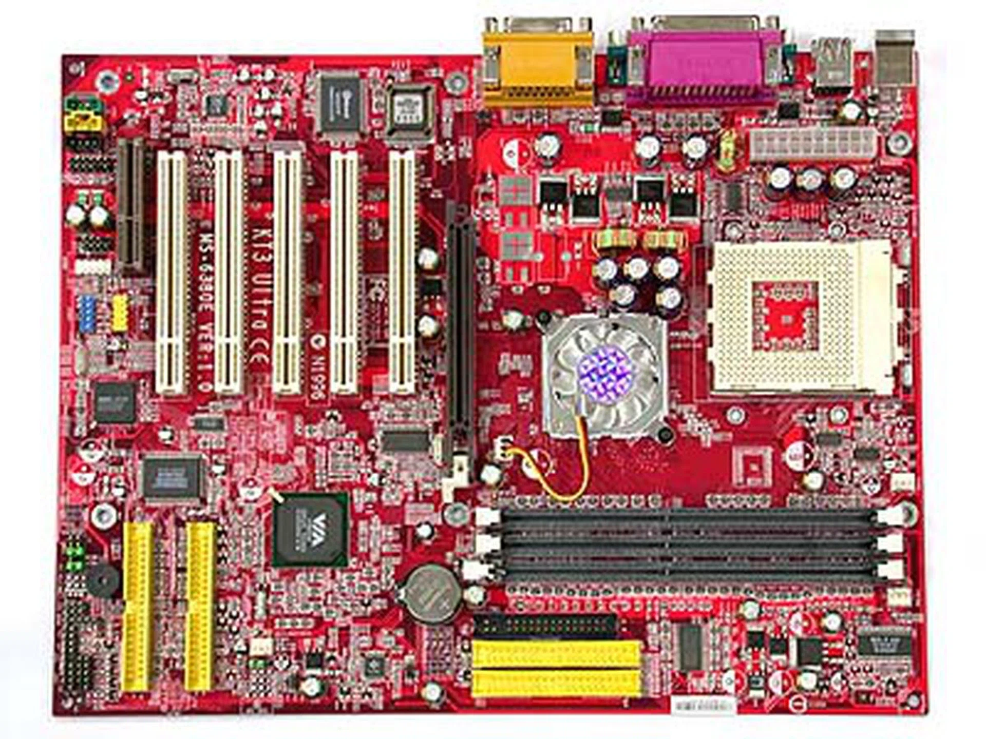 The MSI KT3 Ultra-ARU was an excellent example of a VIA KT333 motherboard. It had the ability to overclock its front side bus frequency to a whopping 166MHz and came with many features, like a surprise inclusion of Bluetooth support.
