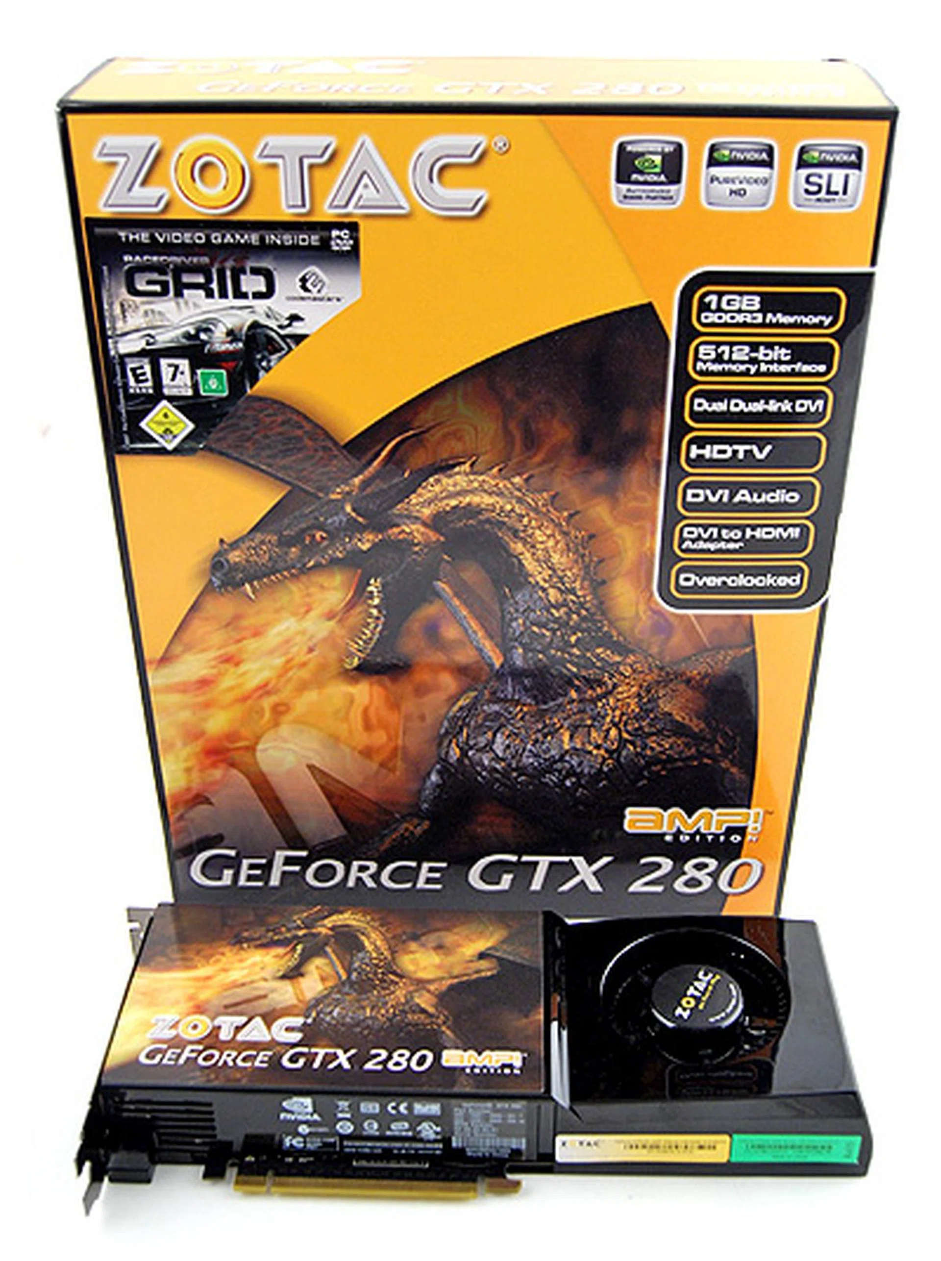 The Zotac GeForce GTX 280 AMP! Edition comes in Zotac's now customary orange box. The fire-breating dragon on it gives an indiction of the kind of performance you can expect from the card.