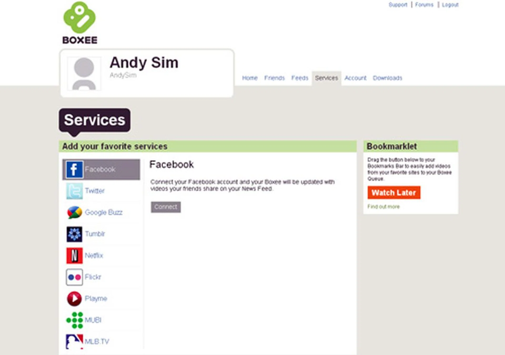 You may use D-Link's integrated Webkit-based browser to configure your Boxee account settings. Usable services include Facebook, Twitter, Google Buzz and MUBI. Don't bother with Netflix if you are attempting to sign in from Singapore, not unless you are willing to subscribe to a VPN service.