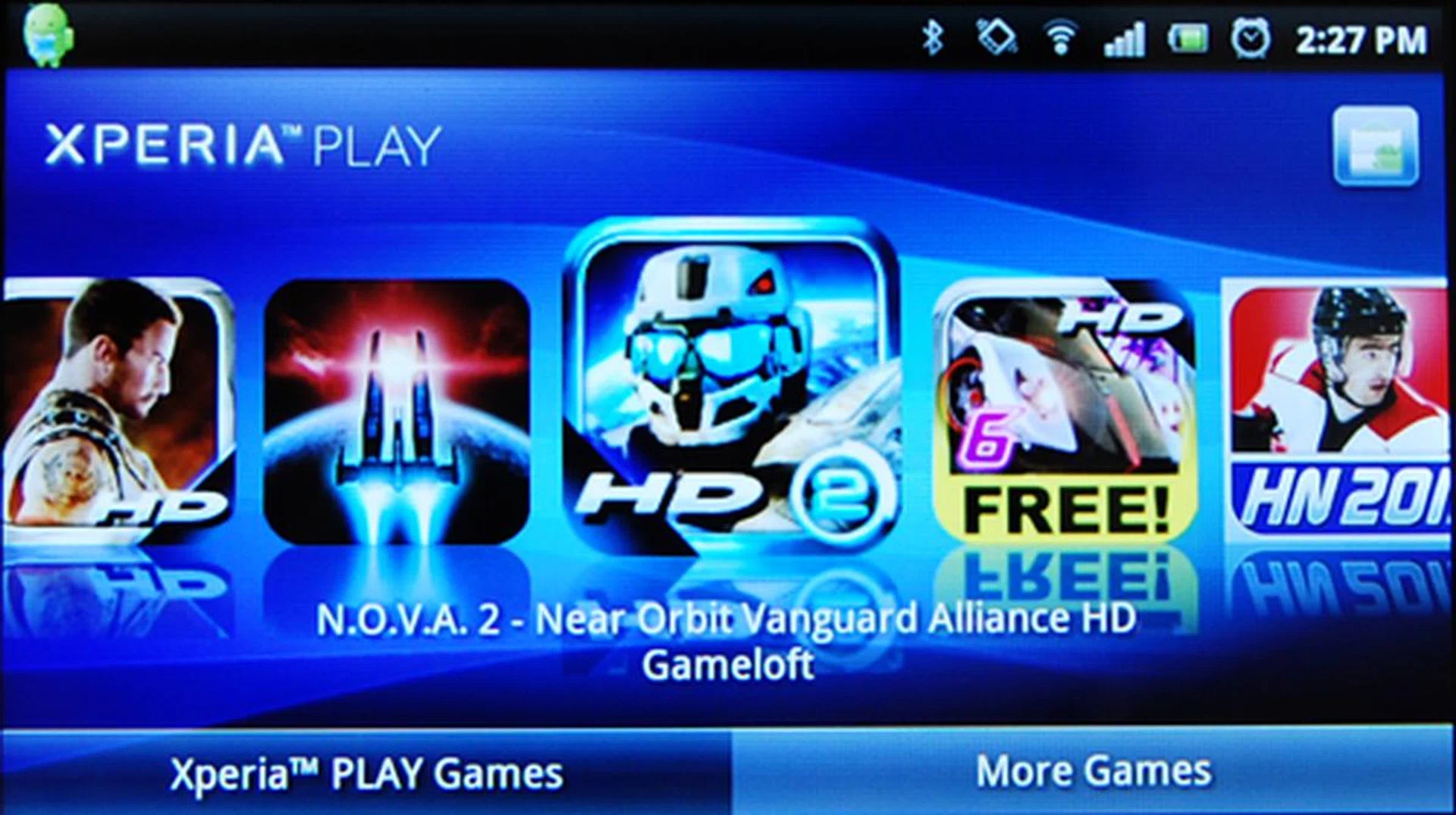 The preloaded Xperia Play launcher consolidates the Android games that have been optimized for the Xperia Play controls.