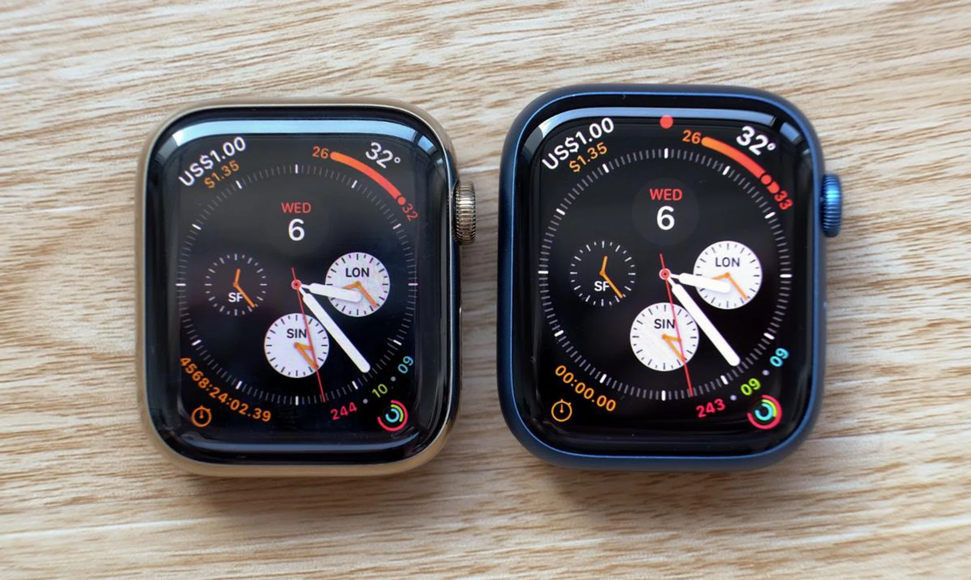 On the left is last year's 44mm Series 6 and on the right is the new Series 7. 