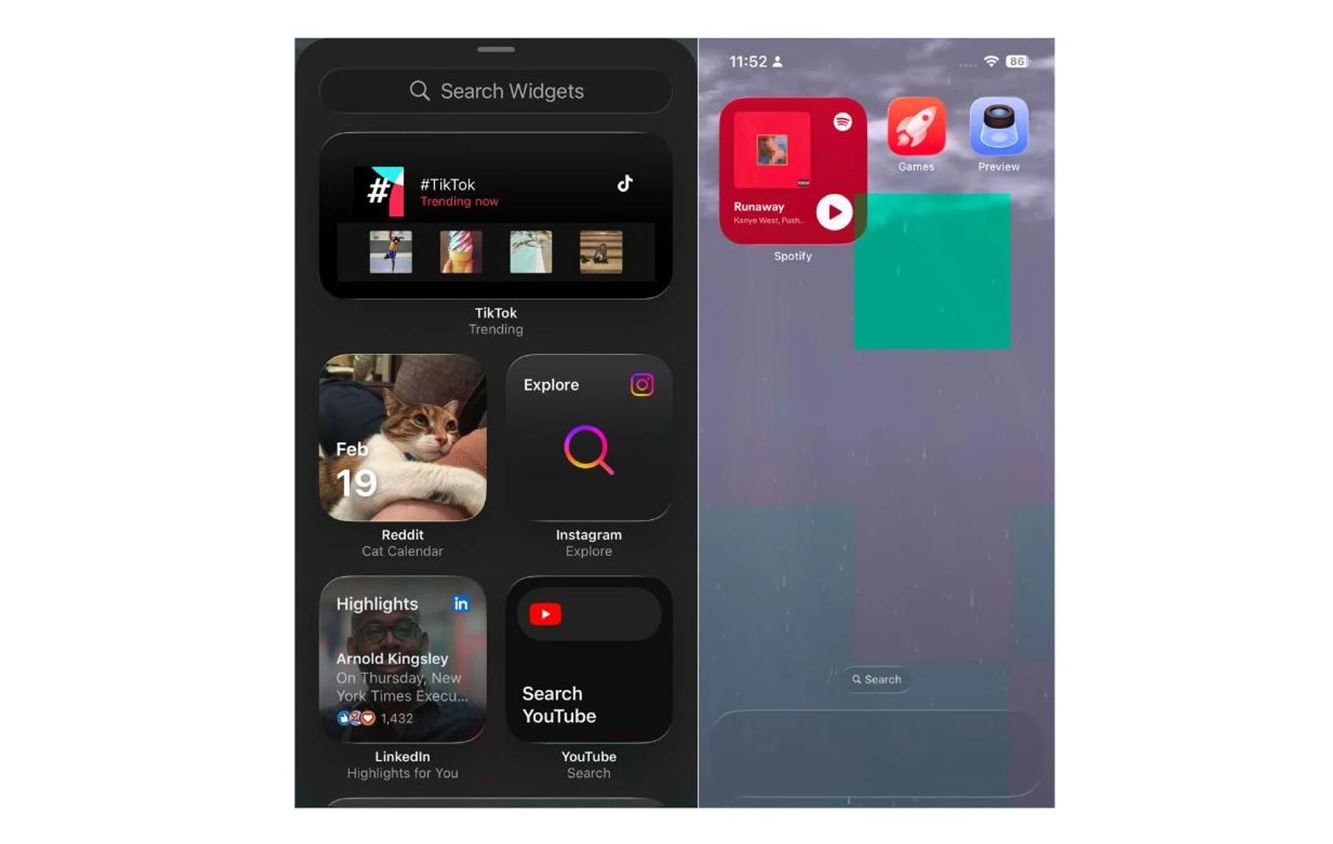 Spotify widget being used to reduce app clutter.