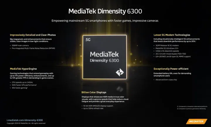 The MediaTek Dimensity 6300 is built on a 6nm process. (Image source: MediaTek)