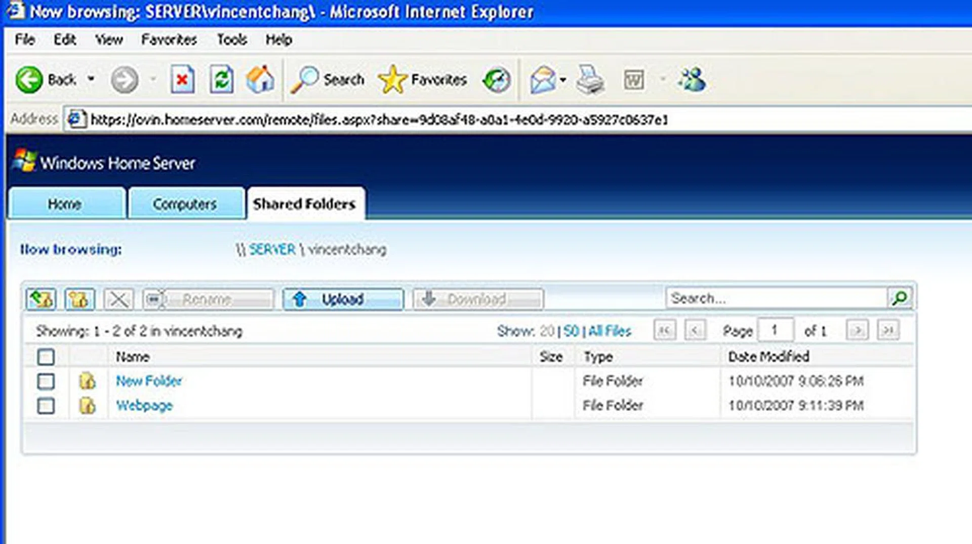 (Click to enlarge.) Accessing your shared files on your home network from outside the home via the Internet is one of the more attractive features offered by Home Server.