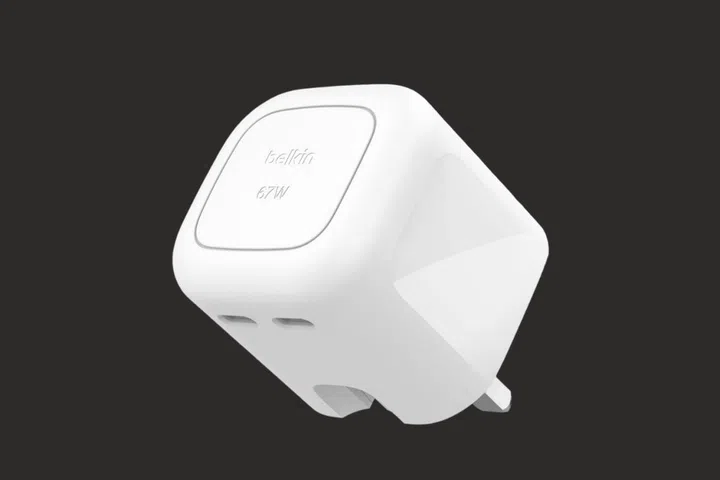 The Belkin BoostCharge Pro Dual USB-C GaN wall charger 67W with Zero Standby Power