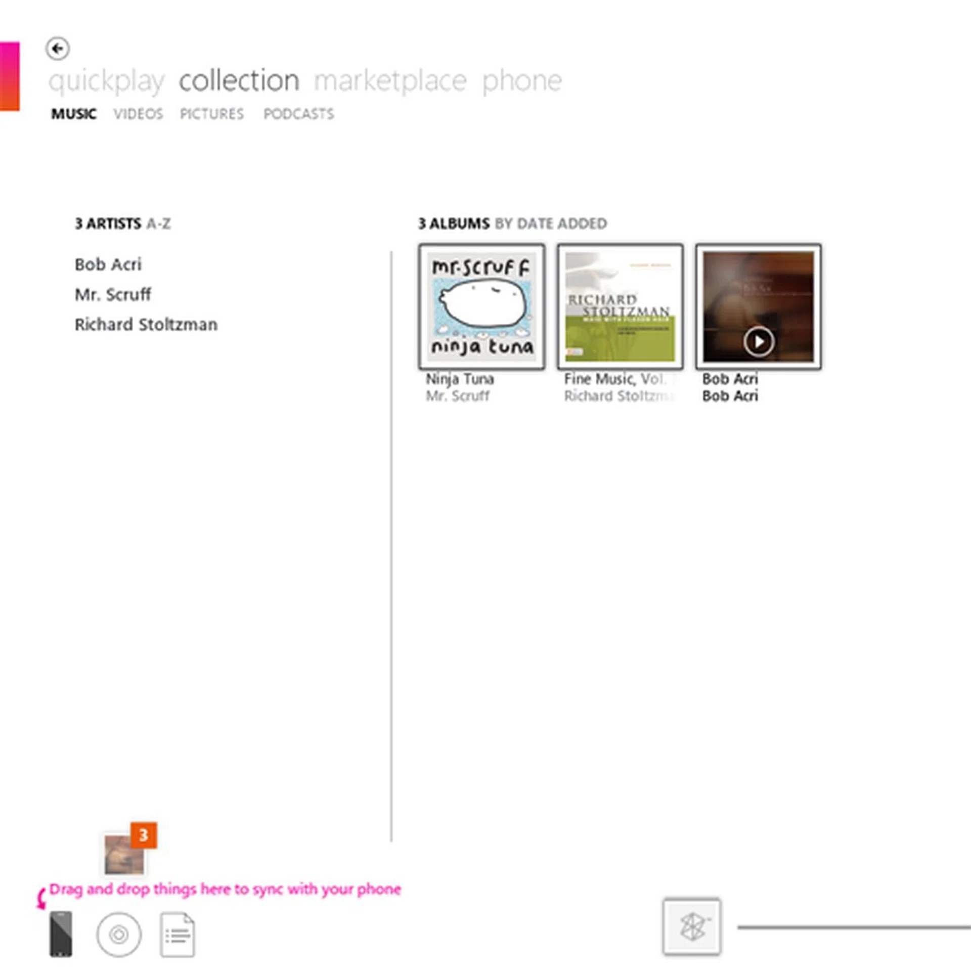 You'll spend most of your time with Zune, synchronizing your music, video and pictures into Windows Phone 7.