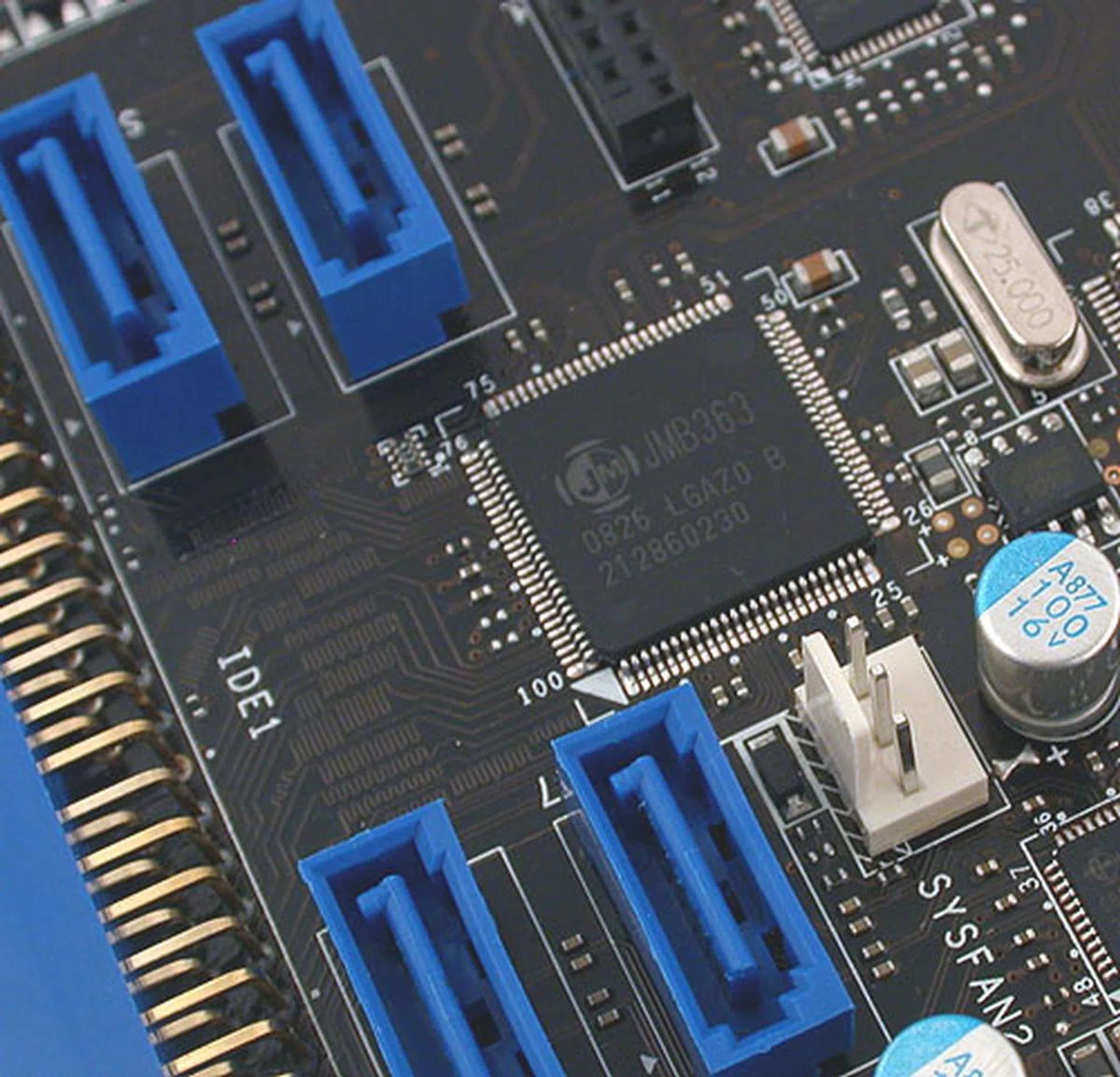 One of the three JMicron controllers found on this board. They are the reason for the large number of storage options. 