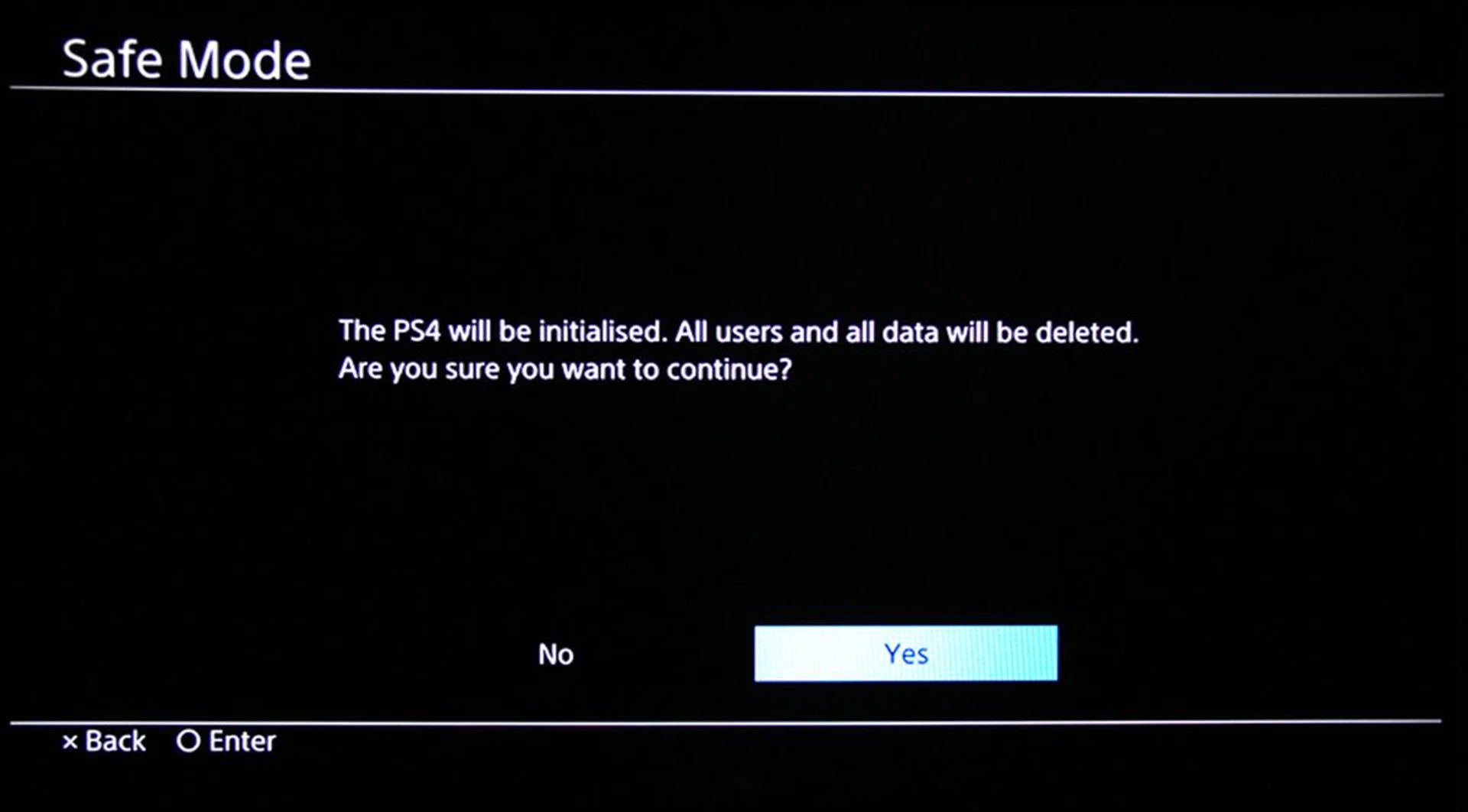 Select YES when it asks if you want to initialize the system. It should then install the new OS and take you to the new system setup process.