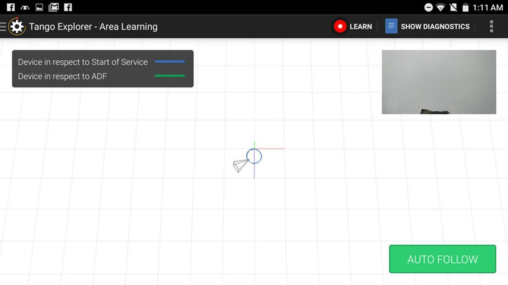 The small circle indicates the path that the Phab 2 Pro has taken after swivelling in the swivel chair