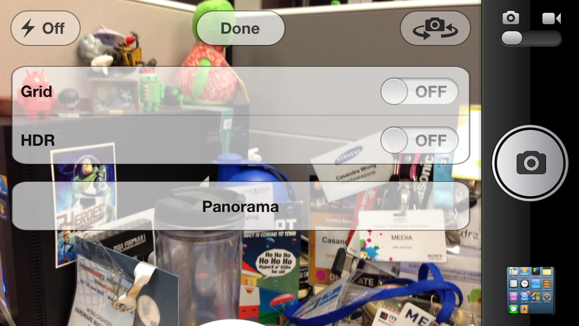 iPhone 5 users now have two primary shooting modes to play with: HDR and Panorama. The latter is pretty simple to use if you have sampled panorama apps before and once you get used to how slow you have to pan across the scene to get a good shot. Otherwise, results are pretty good from what we can discern.