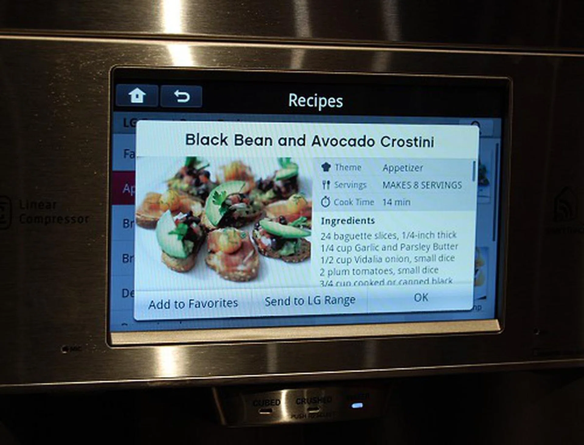 As can be seen from the options on the smart fridge, you can opt to send the recipe over to the LG Range (oven) and to help you prepare this dish. No more remembering of what modes to use or setting the cooking time required incorrectly.