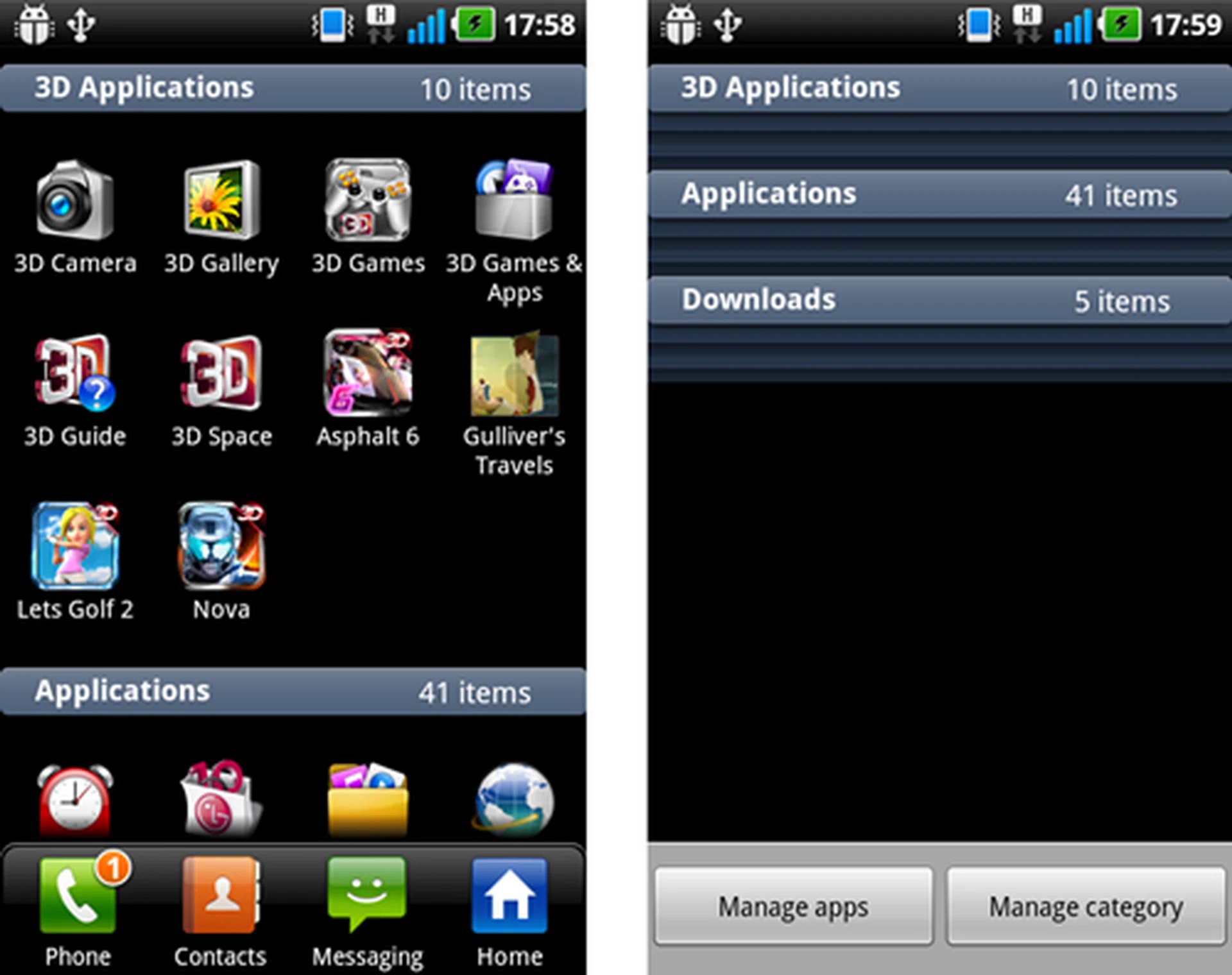 Pinching the screen not only condenses all the apps, it also allows you to view the number of apps downloaded. Other than that, you can manage your apps and categories here. Clearly seen here is also a whole slew of precluded 3D Applications.
