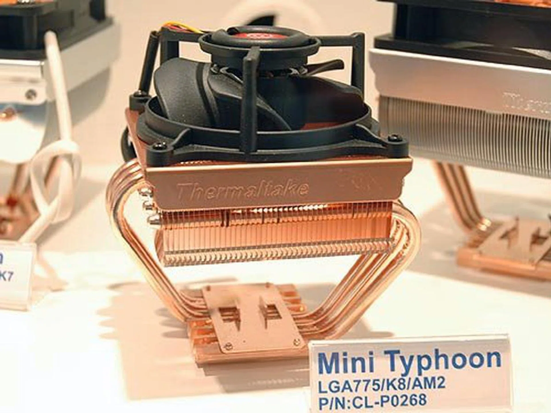 The new Mini Typhoon supports processors with TDP of up to 130W and it features a full copper heatsink with six heat pipes. It comes with a 92mm fan that spins at 2200RPM and emitting only about 18dBA of noise. Hmm and we thought typhoons were supposed to be noisy!