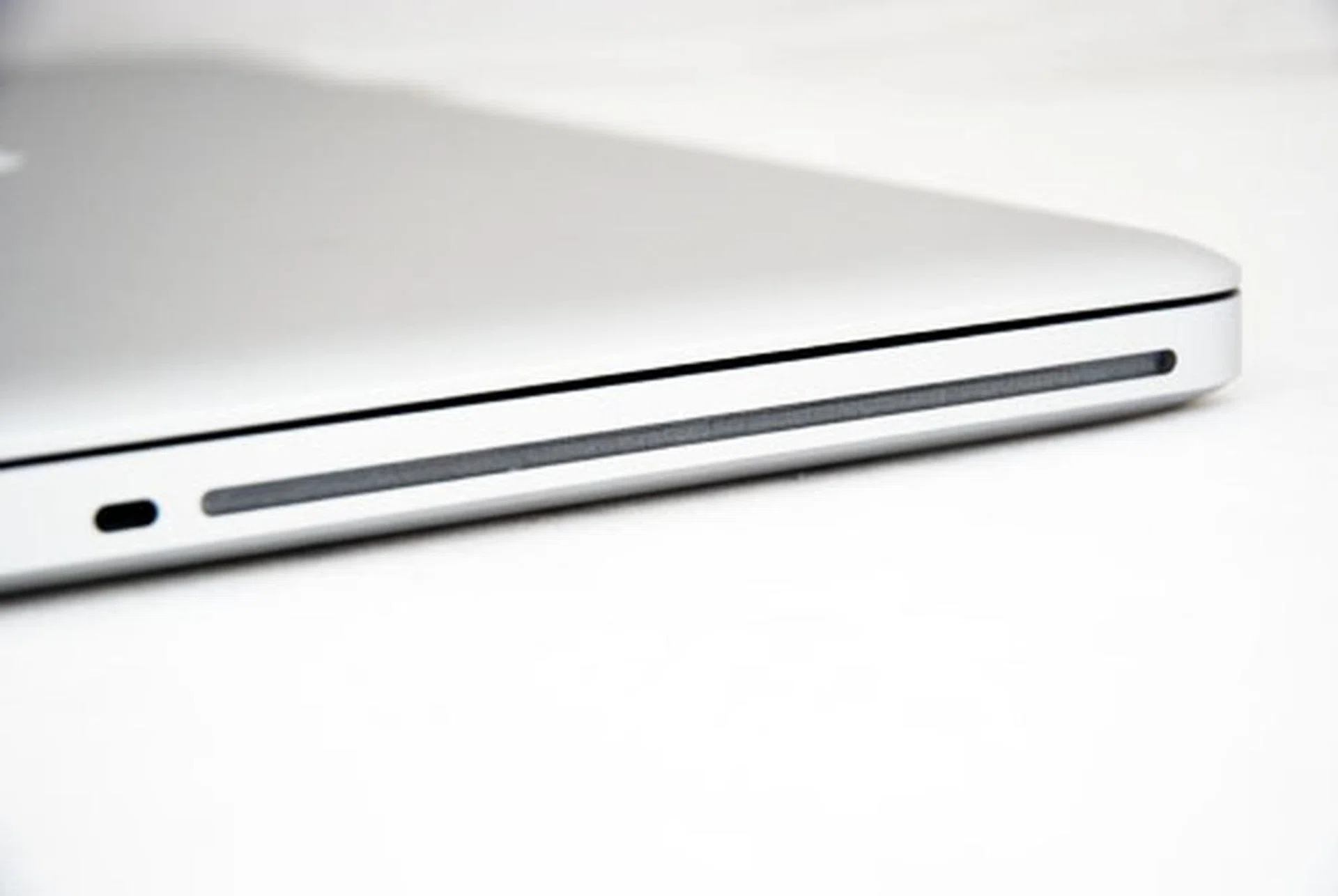 Over on the right side, the slot-loaded optical drive.