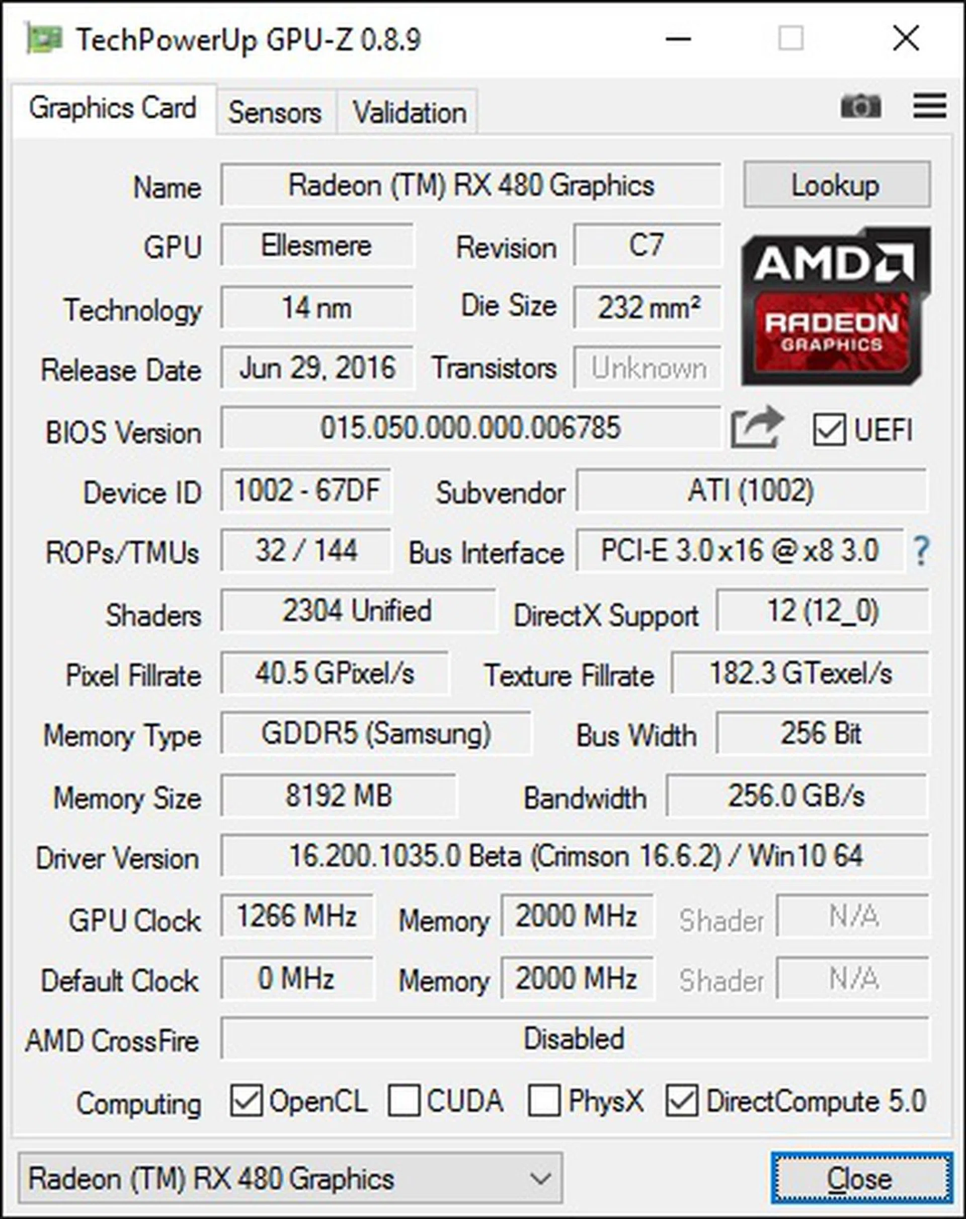 A quick look at the card's specifications.